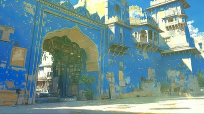 蓝天阳光异域蓝色建筑