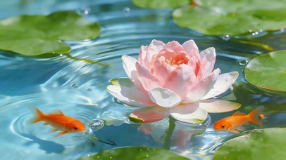 夏日荷花池塘金鱼