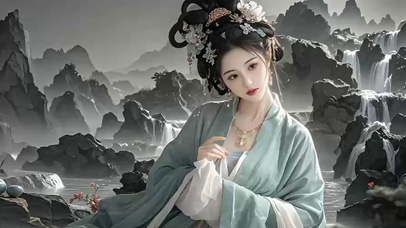 水墨山水风景古风美女