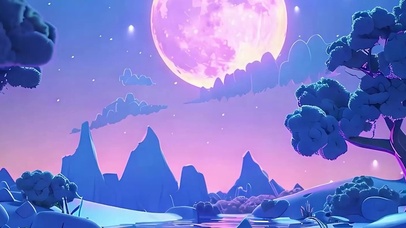 夜景树木河流带鱼屏