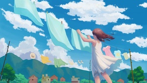 阳光里她在院子中央晾晒衣裳