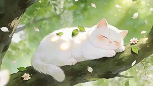 猫咪趴在树上带鱼屏