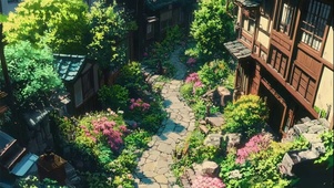 夏日绿色阳光小院小道