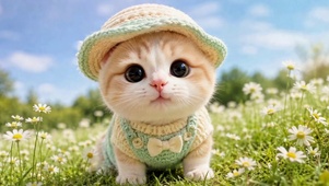 花丛中的可爱治愈小猫