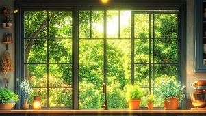 护眼阳光窗外绿景带鱼屏