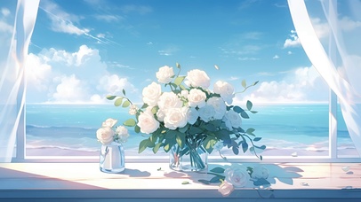 海边清新白玫瑰