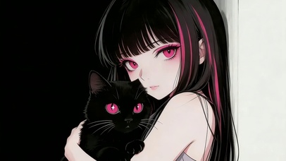 女孩和黑猫