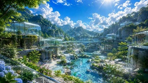 晴日碧水青山梦幻山谷
