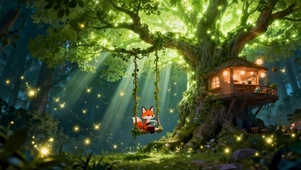 树下荡秋千的狐狸