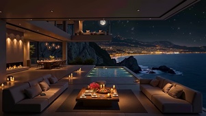 海边月夜小屋