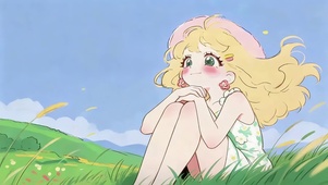草原吹风的女孩