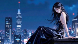 夜景天台气质长发美女