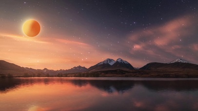 唯美湖泊夕阳流星水天倒影