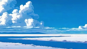 蓝天白云河流带鱼屏