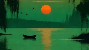 夕阳树木带鱼屏