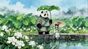 借雨悟道-熊猫点稚童