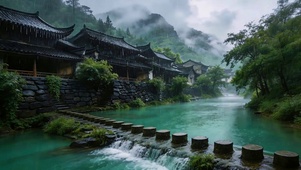 雨天塔寨古村