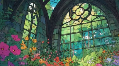 鲜花透明玻璃教堂建筑