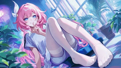 窗边粉发二次元清纯美少女
