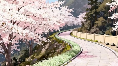 樱花树木公路带鱼屏