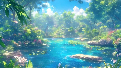 清晨薄雾公园荷塘