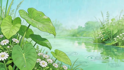 雨天的绿色河流