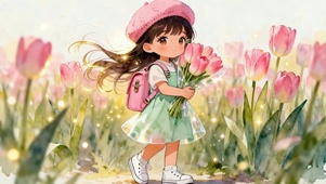 手拿鲜花的女孩