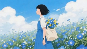 花中少女唯美插画