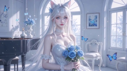 唯美白发狐耳婚纱少女