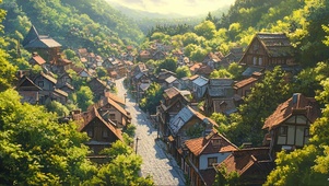俯瞰生态古城小镇夏日