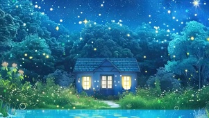 夜色护眼绿景河流带鱼屏