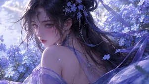 勿忘我花海古风性感美女二次元