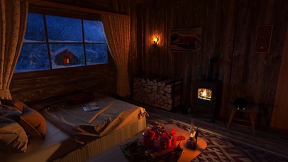 舒适冬季暴风雪和壁炉声