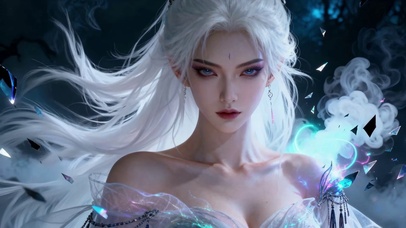 性感纯欲武侠风白发女侠眼神特写