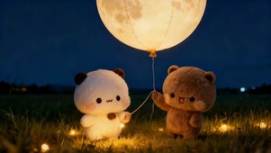 4K夜空 月球灯 两只小可爱