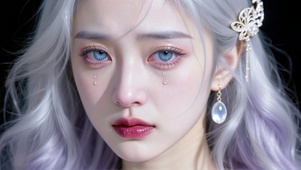银发蓝眸精致落泪美女