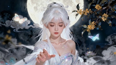 古风白发月神桂花蝶绕的治愈瞬间