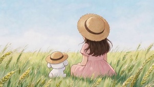草原上的小女孩背影