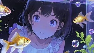 望着水鱼馆女孩双屏