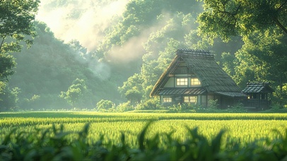 清新绿色田园木屋