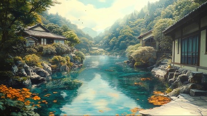 静谧山谷溪流度假古镇