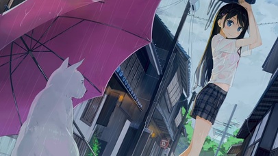 雨中猫与少女