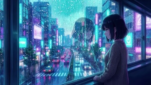雨夜霓虹都市少女
