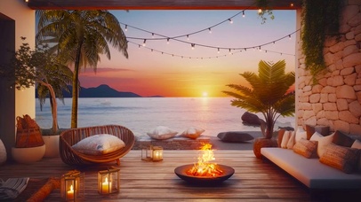 唯美傍晚日落篝火