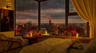 温馨的傍晚雨天房间