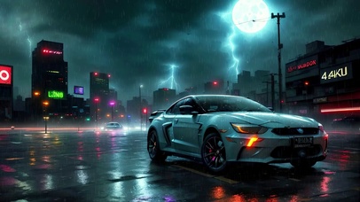 雷雨交加的赛博朋克城市赛车