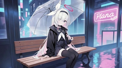 雨天街角银发二次元美少女