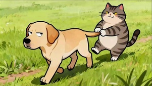 沙雕搞怪！ 汪遛猫~~~~