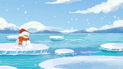 冬天冬季形象蓝色卡通雪人湖面