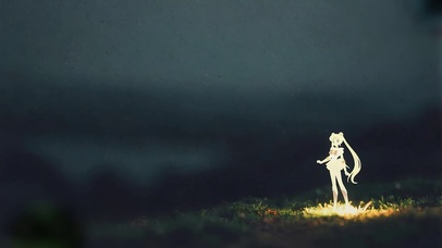 夜暮草原美少女金色剪影